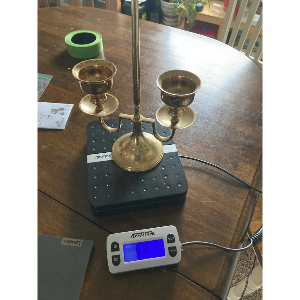 Vintage Brass Double Candle Holder Candelabra‎ with Ring Handle Made in India